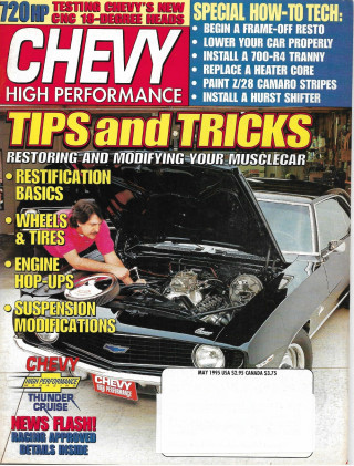 CHEVY HIGH PERFORMANCE 1995 MAY - LOWERING, 700-R4 TAINNY, HEATER CORE, STRIPES